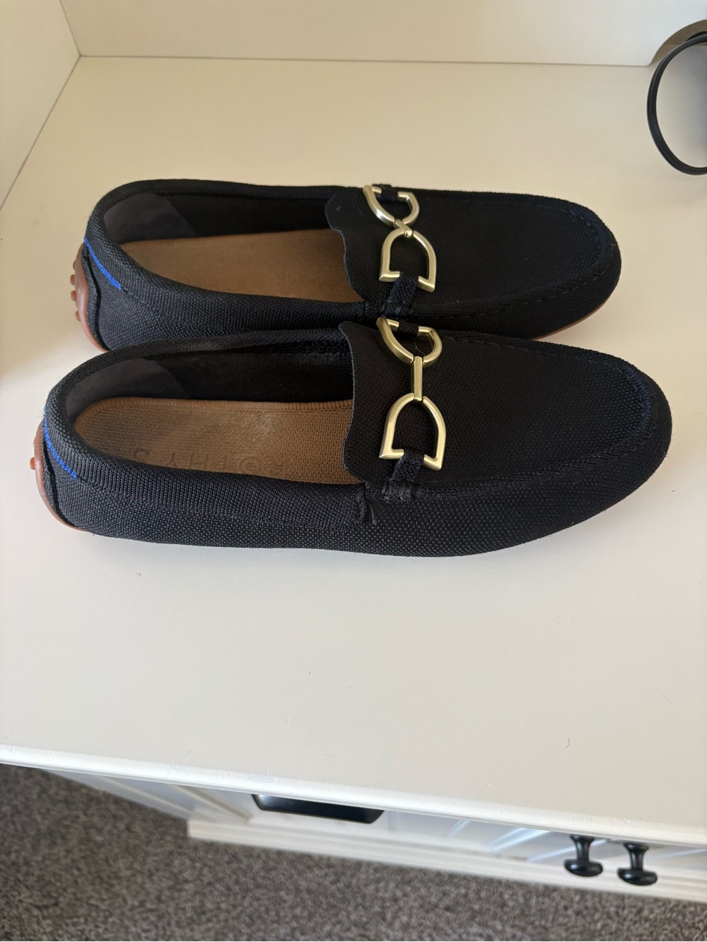 Rothy’s Black Slip-On Driving Loafers with Gold Accent - Picture 2 of 5